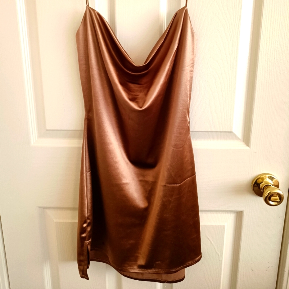 Satin Cowl Mini Cocktail Dress